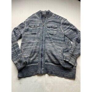 GUESS Sweater Jacket‎ Mens Size XL Blue Full Zip Mock Neck Ribbed Cardigan